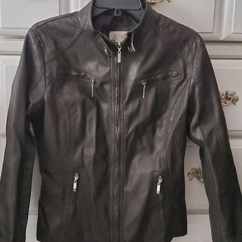 DOWNTOWN Coalition Dark Brown Faux Leather Jacket Womens sz Lg
